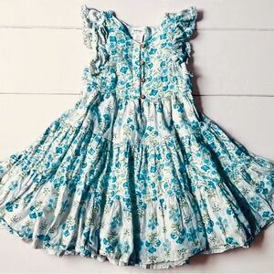 Haute Hippy Floral Coastal Cowgirl Sun faded Blue Sage gauze tiered Twirl Dress
